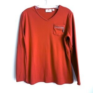 Quacker Factory Orange Tee Shirt Women’s Size Small Long Sleeve